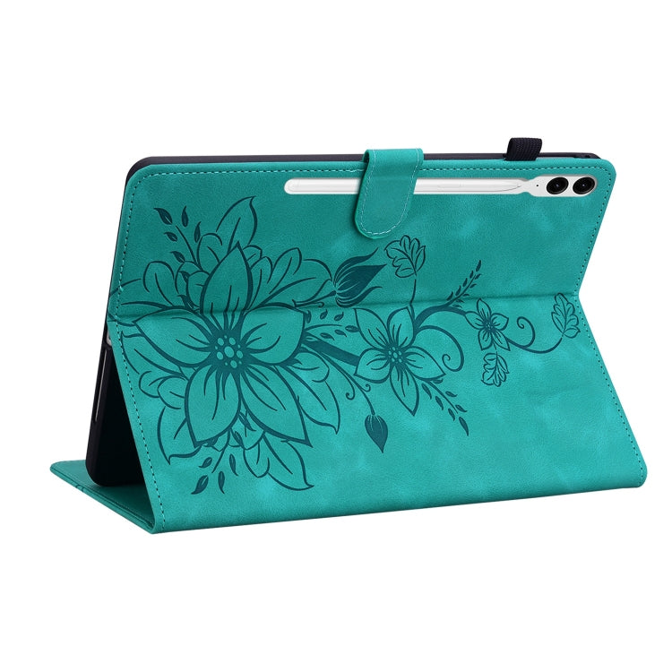 For Samsung Galaxy Tab S9+ / S9 FE+ Lily Embossed Leather Tablet Case(Green) - Galaxy Tab S9+ Cases by PMC Jewellery | Online Shopping South Africa | PMC Jewellery | Buy Now Pay Later Mobicred