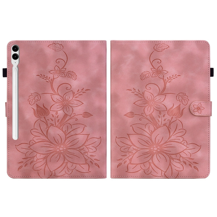 For Samsung Galaxy Tab S9+ / S9 FE+ Lily Embossed Leather Tablet Case(Pink) - Galaxy Tab S9+ Cases by PMC Jewellery | Online Shopping South Africa | PMC Jewellery | Buy Now Pay Later Mobicred