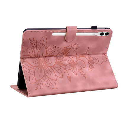 For Samsung Galaxy Tab S9+ / S9 FE+ Lily Embossed Leather Tablet Case(Pink) - Galaxy Tab S9+ Cases by PMC Jewellery | Online Shopping South Africa | PMC Jewellery | Buy Now Pay Later Mobicred