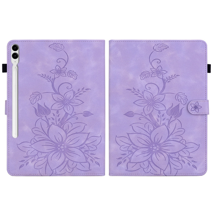 For Samsung Galaxy Tab S9+ / S9 FE+ Lily Embossed Leather Tablet Case(Purple) - Galaxy Tab S9+ Cases by PMC Jewellery | Online Shopping South Africa | PMC Jewellery | Buy Now Pay Later Mobicred