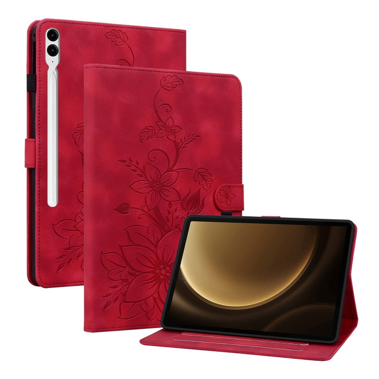 For Samsung Galaxy Tab S9+ / S9 FE+ Lily Embossed Leather Tablet Case(Red) - Galaxy Tab S9+ Cases by PMC Jewellery | Online Shopping South Africa | PMC Jewellery | Buy Now Pay Later Mobicred