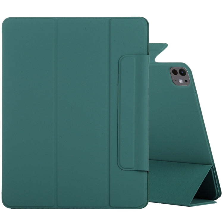 For iPad Pro 13 2024 Double-sided Clip Fixed Buckle Magnetic PU Leather Smart Tablet Case(Dark Green) - free shipping - PMC TechLife - Order now!