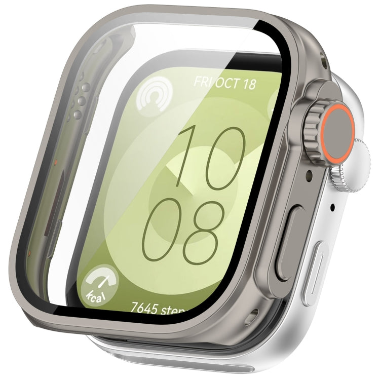For Huawei Watch Fit3 PC + Tempered Glass Film Full Coverage Watch Protective Case(Titanium Color) - Watch Cases by PMC TechLife | Online Shopping South Africa | PMC TechLife | Buy Now Pay Later Mobicred