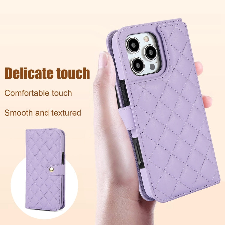 For iPhone 16 Pro Max Crossbody Multifunction Rhombic Leather Phone Case(Purple) - iPhone 16 Pro Max Cases by PMC Jewellery | Online Shopping South Africa | PMC Jewellery | Buy Now Pay Later Mobicred