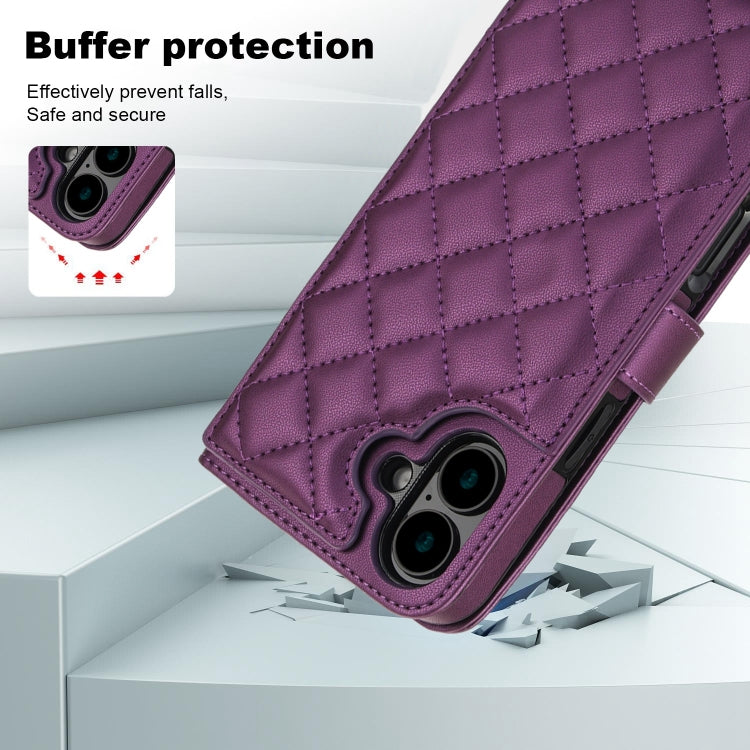 For iPhone 16 Plus Crossbody Multifunction Rhombic Leather Phone Case(Dark Purple) - iPhone 16 Plus Cases by PMC Jewellery | Online Shopping South Africa | PMC Jewellery | Buy Now Pay Later Mobicred