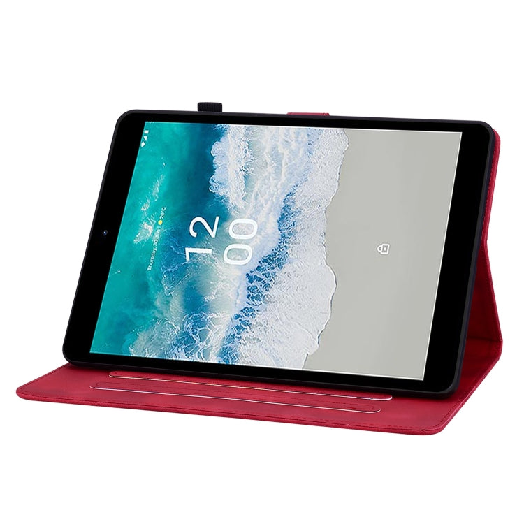 For Nokia T21 Lily Embossed Leather Tablet Case(Red) - Nokia by PMC TechLife | Online Shopping South Africa | PMC TechLife | Buy Now Pay Later Mobicred