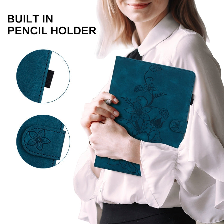 For Nokia T20 10.4 2021 Lily Embossed Leather Tablet Case(Dark Blue) - Nokia by PMC TechLife | Online Shopping South Africa | PMC TechLife | Buy Now Pay Later Mobicred