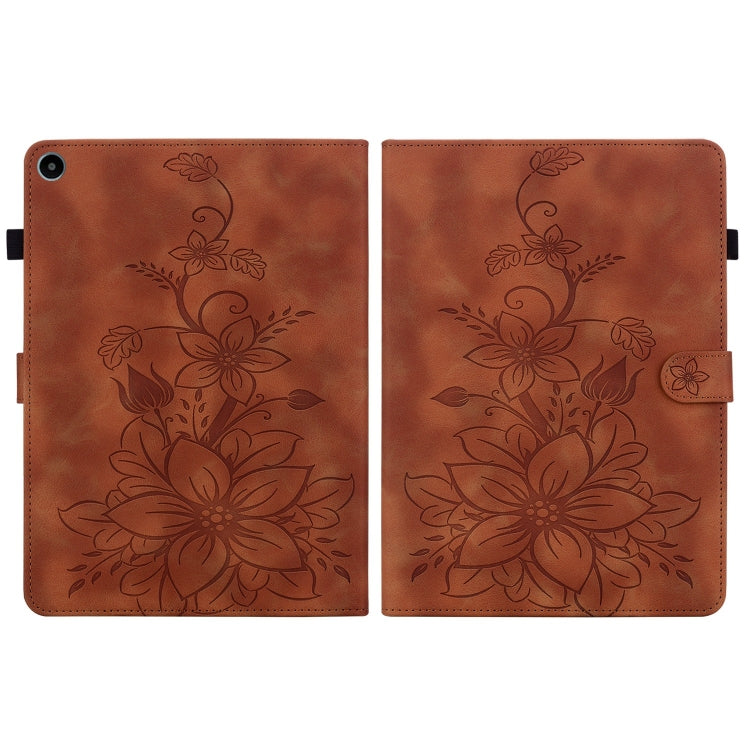 For Huawei MatePad SE 10.4 Lily Embossed Leather Tablet Case(Brown) - Huawei by PMC TechLife | Online Shopping South Africa | PMC TechLife | Buy Now Pay Later Mobicred