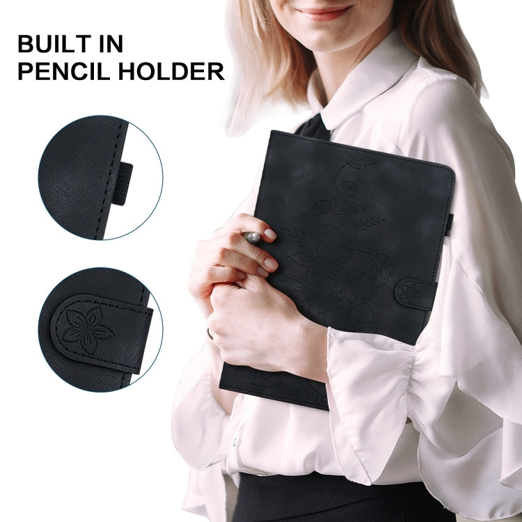 For Huawei MatePad T 10s / Enjoy Tablet 2 Lily Embossed Leather Tablet Case(Black) - Huawei by PMC TechLife | Online Shopping South Africa | PMC TechLife | Buy Now Pay Later Mobicred