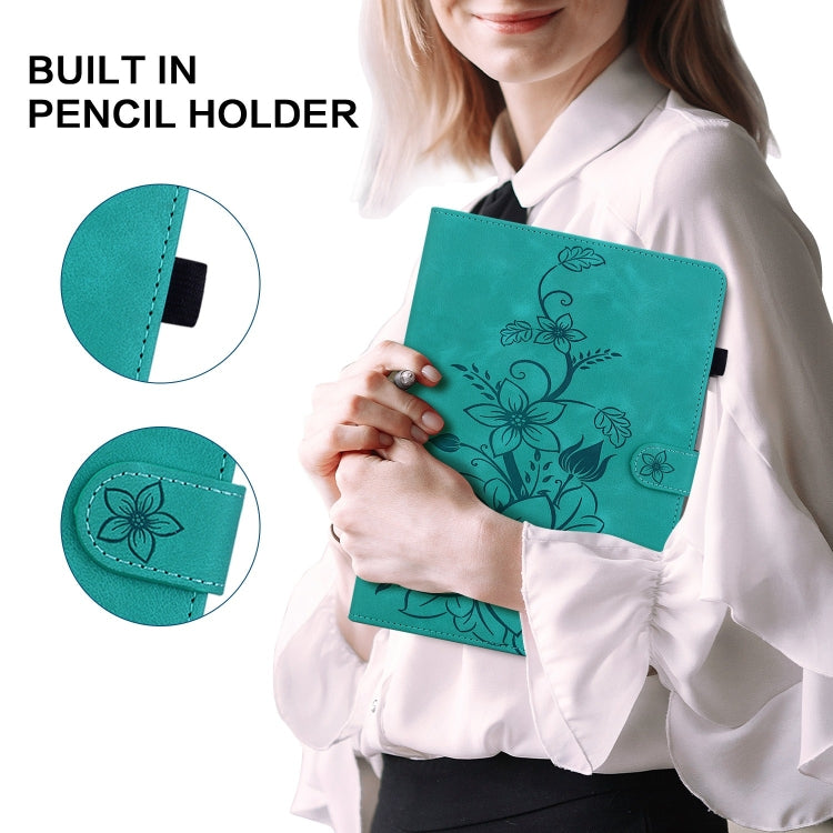 For Realme Pad 2 11.5 Lily Embossed Leather Tablet Case(Green) - Realme by PMC TechLife | Online Shopping South Africa | PMC TechLife | Buy Now Pay Later Mobicred