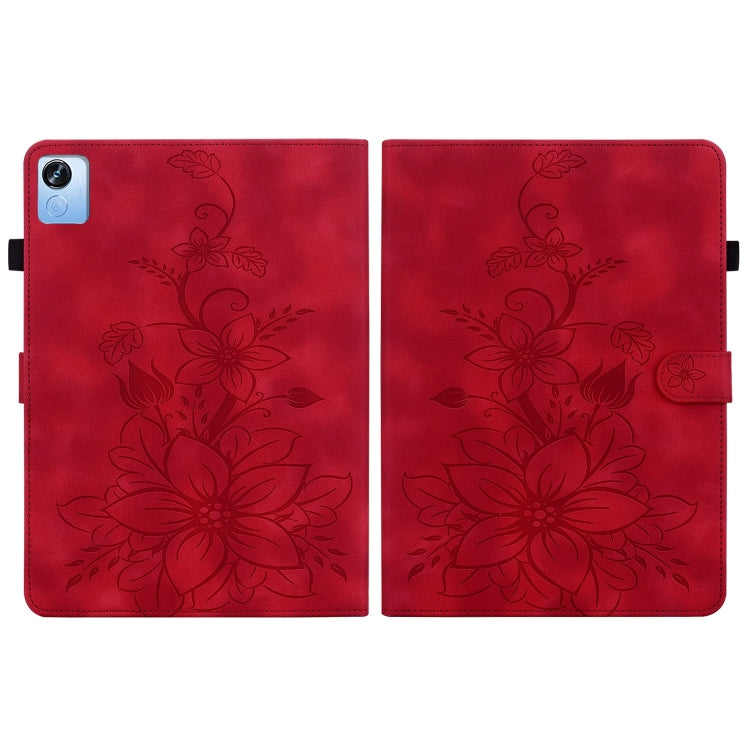For Realme Pad X Lily Embossed Leather Tablet Case(Red) - Realme by PMC TechLife | Online Shopping South Africa | PMC TechLife | Buy Now Pay Later Mobicred