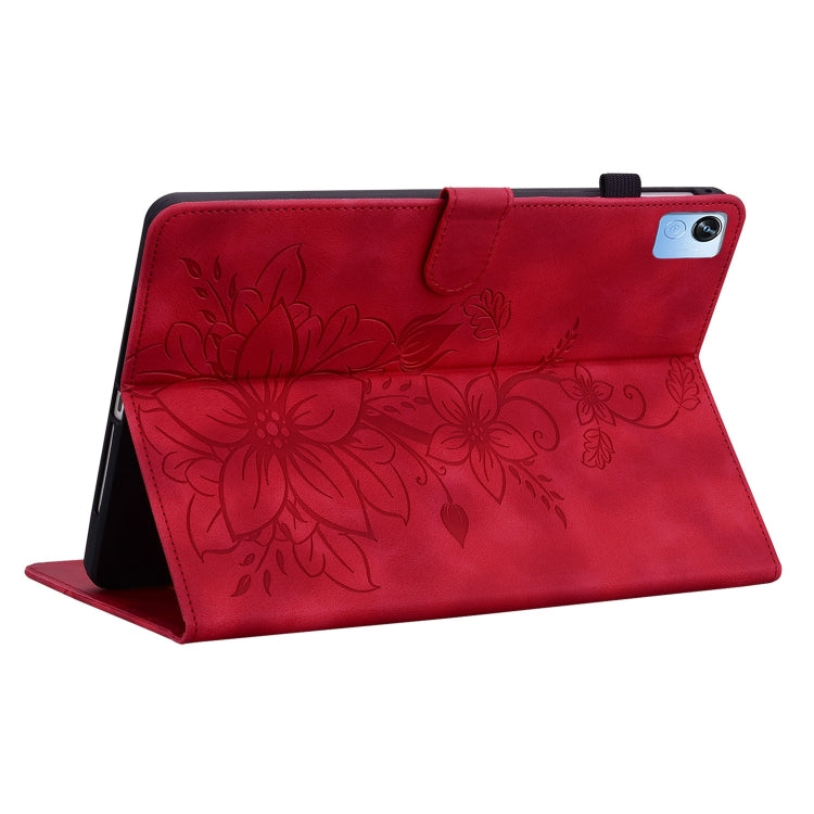 For Realme Pad X Lily Embossed Leather Tablet Case(Red) - Realme by PMC TechLife | Online Shopping South Africa | PMC TechLife | Buy Now Pay Later Mobicred