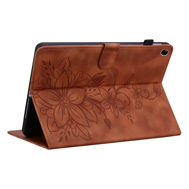 For Realme Pad 10.4 Lily Embossed Leather Tablet Case(Brown) - Realme by PMC TechLife | Online Shopping South Africa | PMC TechLife | Buy Now Pay Later Mobicred
