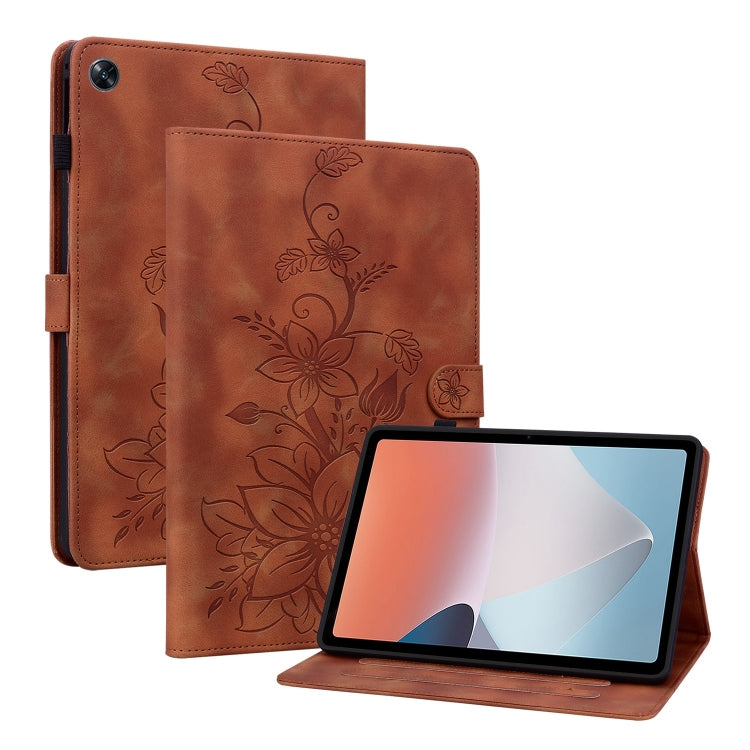 For OPPO Pad Air Lily Embossed Leather Tablet Case(Brown) - free shipping - PMC TechLife - Order now!