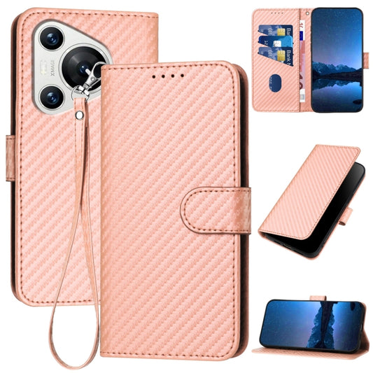 For Huawei Pura 70 YX0070 Carbon Fiber Buckle Leather Phone Case with Lanyard(Pink) - Huawei Cases by PMC Jewellery | Online Shopping South Africa | PMC Jewellery | Buy Now Pay Later Mobicred