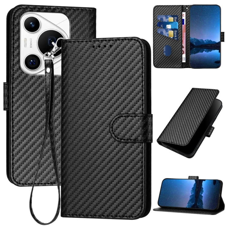 For Huawei Pura 70 Pro / Pura 70 Ultra YX0070 Carbon Fiber Buckle Leather Phone Case with Lanyard(Black) - Huawei Cases by PMC Jewellery | Online Shopping South Africa | PMC Jewellery | Buy Now Pay Later Mobicred