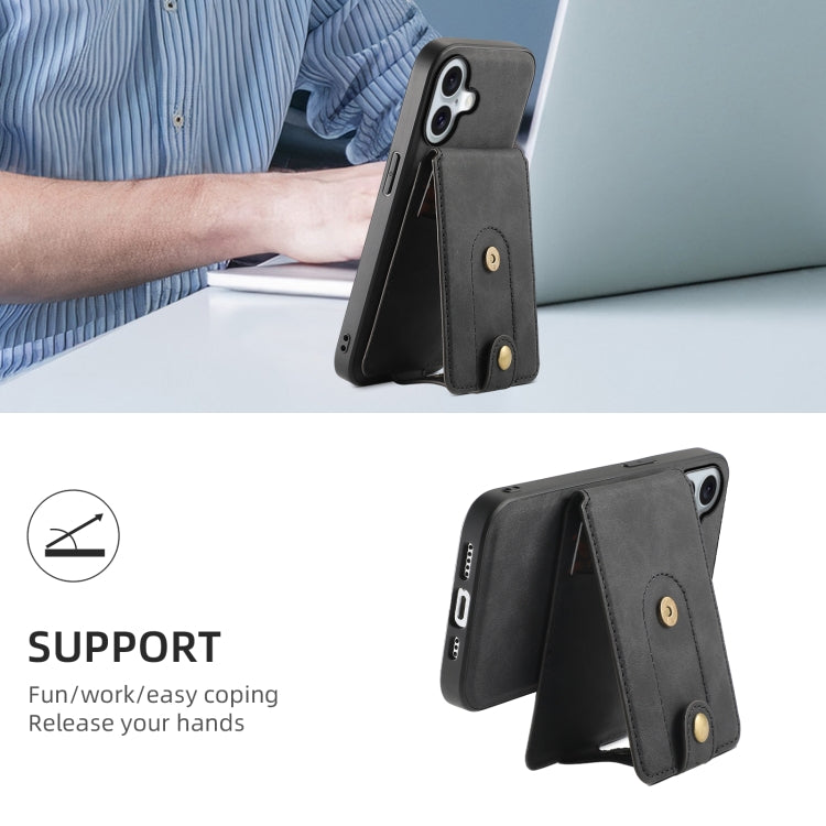 For iPhone 16 Denior D14 NK Retro Pattern MagSafe Magnetic Card Holder Leather Phone Case(Black) - free shipping - PMC TechLife - Order now!