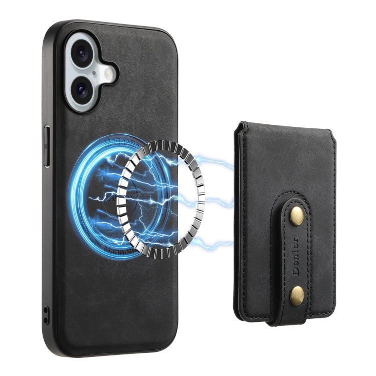 For iPhone 16 Plus Denior D14 NK Retro Pattern MagSafe Magnetic Card Holder Leather Phone Case(Black) - iPhone 16 Plus Cases by Denior | Online Shopping South Africa | PMC Jewellery | Buy Now Pay Later Mobicred