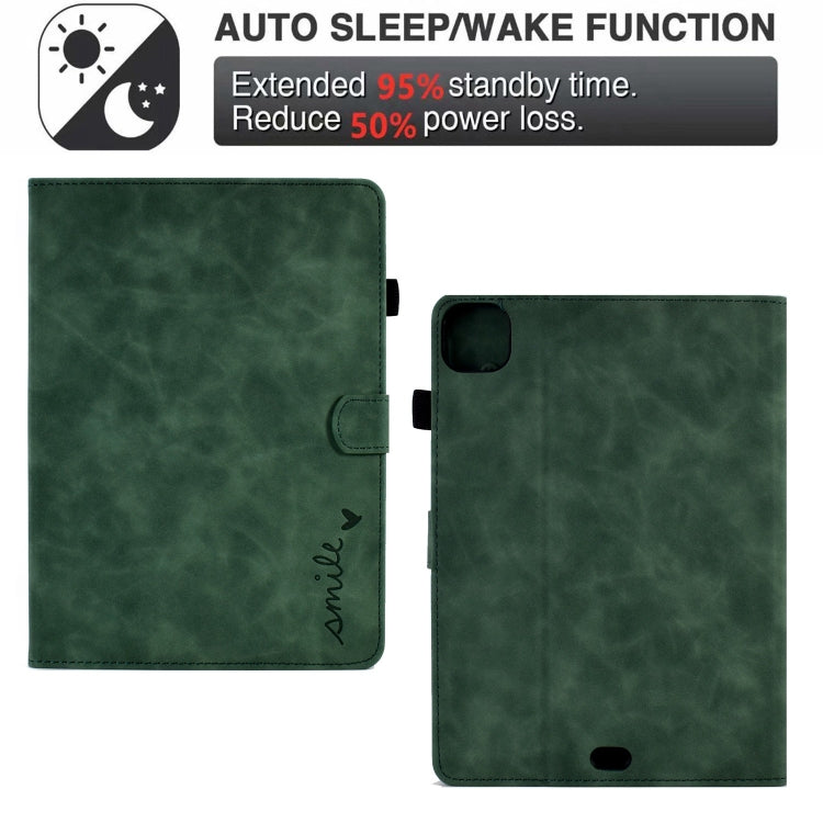 For iPad Pro 11 2024 Embossed Smile Smart Leather Tablet Case(Green) - iPad Pro 11 2024 Cases by PMC Jewellery | Online Shopping South Africa | PMC Jewellery | Buy Now Pay Later Mobicred