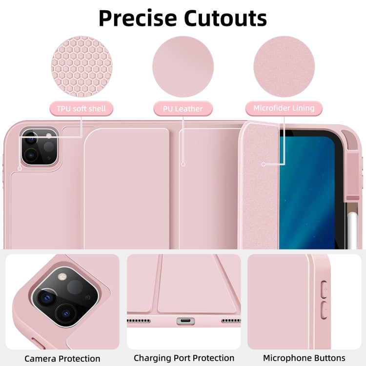For iPad Pro 11 2024 3-fold TPU Smart Leather Tablet Case with Pen Slot(Pink) - free shipping - PMC TechLife - Order now!
