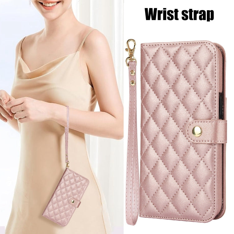 For Google Pixel 6a Crossbody Multifunction Rhombic Leather Phone Case(Rose Gold) - Google Cases by PMC TechLife | Online Shopping South Africa | PMC TechLife | Buy Now Pay Later Mobicred
