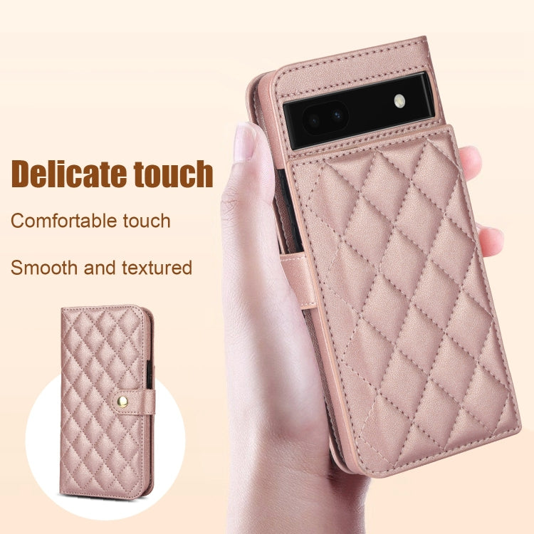 For Google Pixel 6a Crossbody Multifunction Rhombic Leather Phone Case(Rose Gold) - Google Cases by PMC TechLife | Online Shopping South Africa | PMC TechLife | Buy Now Pay Later Mobicred