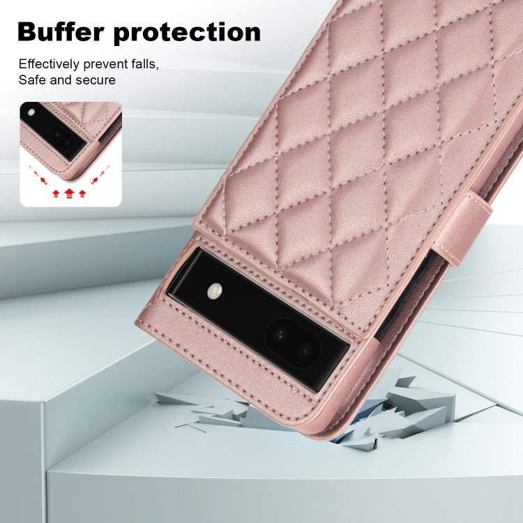 For Google Pixel 6a Crossbody Multifunction Rhombic Leather Phone Case(Rose Gold) - Google Cases by PMC TechLife | Online Shopping South Africa | PMC TechLife | Buy Now Pay Later Mobicred