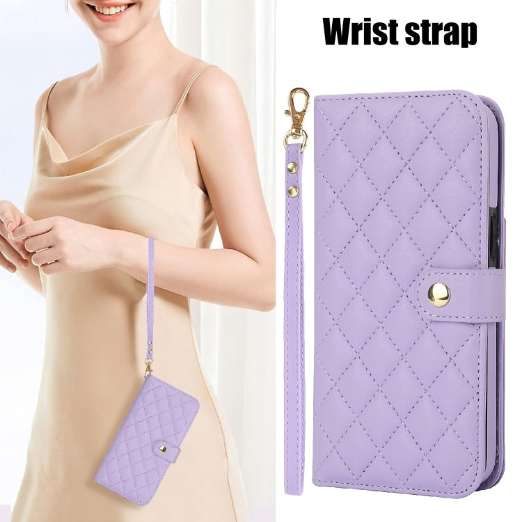 For Google Pixel 6a Crossbody Multifunction Rhombic Leather Phone Case(Purple) - Google Cases by PMC TechLife | Online Shopping South Africa | PMC TechLife | Buy Now Pay Later Mobicred