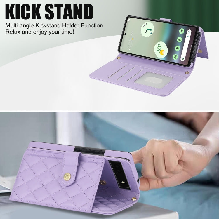 For Google Pixel 6a Crossbody Multifunction Rhombic Leather Phone Case(Purple) - Google Cases by PMC TechLife | Online Shopping South Africa | PMC TechLife | Buy Now Pay Later Mobicred