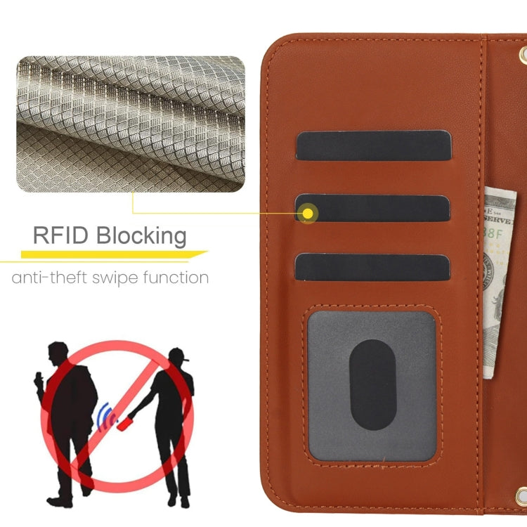 For Google Pixel 8 Crossbody Multifunction Rhombic Leather Phone Case(Brown) - Google Cases by PMC TechLife | Online Shopping South Africa | PMC TechLife | Buy Now Pay Later Mobicred