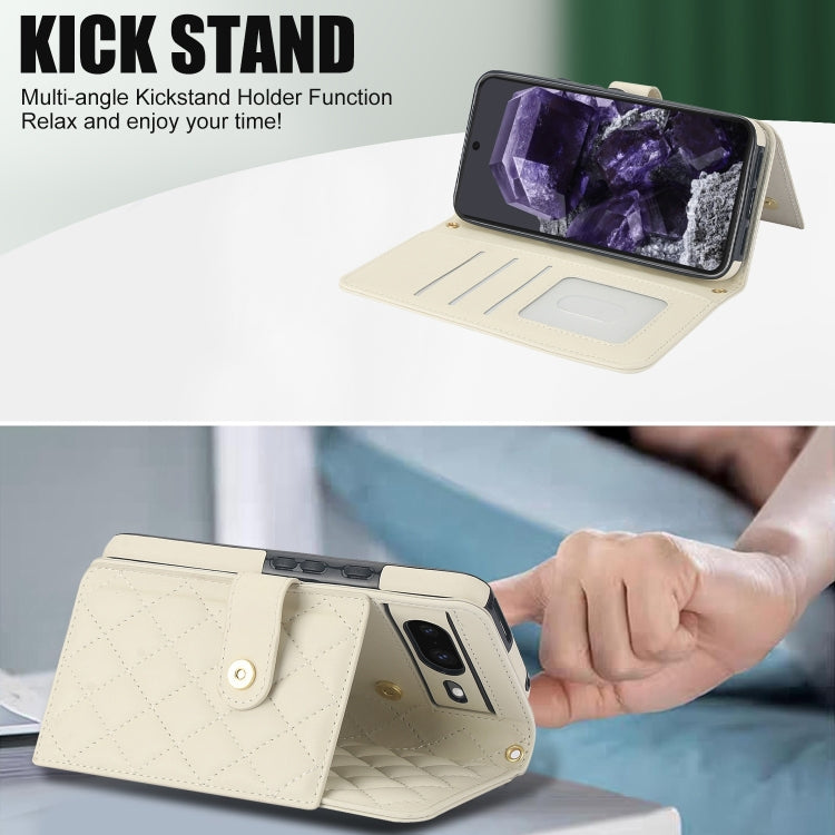 For Google Pixel 8a Crossbody Multifunction Rhombic Leather Phone Case(White) - free shipping - PMC TechLife - Order now!