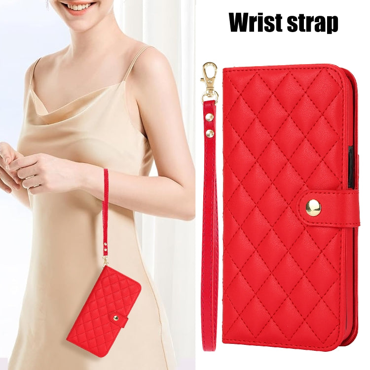 For Google Pixel 9 Crossbody Multifunction Rhombic Leather Phone Case(Red) - Google Cases by PMC TechLife | Online Shopping South Africa | PMC TechLife | Buy Now Pay Later Mobicred