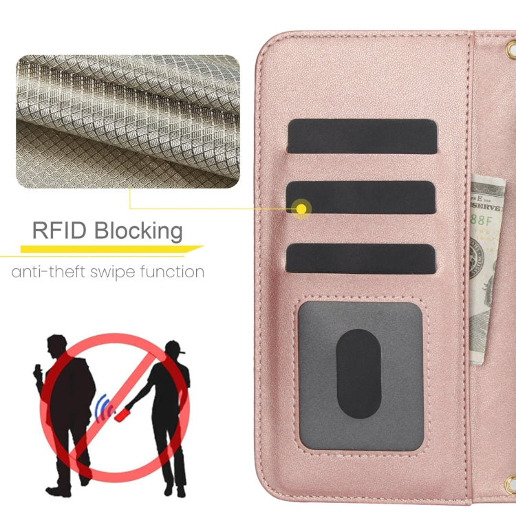 For Google Pixel 9 Crossbody Multifunction Rhombic Leather Phone Case(Rose Gold) - Google Cases by PMC TechLife | Online Shopping South Africa | PMC TechLife | Buy Now Pay Later Mobicred