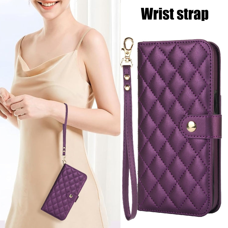 For Google Pixel 9 Crossbody Multifunction Rhombic Leather Phone Case(Dark Purple) - Google Cases by PMC TechLife | Online Shopping South Africa | PMC TechLife | Buy Now Pay Later Mobicred