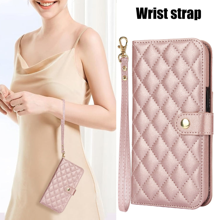 For Google Pixel 9 Pro XL Crossbody Multifunction Rhombic Leather Phone Case(Rose Gold) - Google Cases by PMC TechLife | Online Shopping South Africa | PMC TechLife | Buy Now Pay Later Mobicred