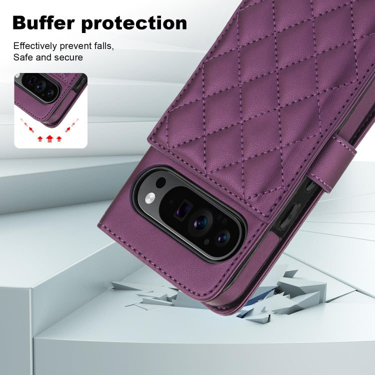 For Google Pixel 9 Pro XL Crossbody Multifunction Rhombic Leather Phone Case(Dark Purple) - Google Cases by PMC Jewellery | Online Shopping South Africa | PMC Jewellery | Buy Now Pay Later Mobicred