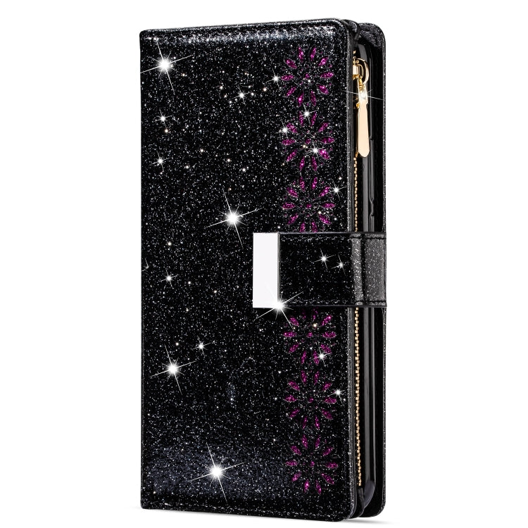 For Huawei Mate 20 Pro Multi-card Slots Starry Sky Laser Carving Glitter Zipper Horizontal Flip Leather Case with Holder & Wallet & Lanyard(Black) - Huawei Cases by PMC Jewellery | Online Shopping South Africa | PMC Jewellery