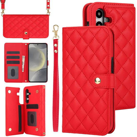 For Samsung Galaxy S24+ 5G Crossbody Multifunction Rhombic Leather Phone Case(Red) - Galaxy S24+ 5G Cases by PMC Jewellery | Online Shopping South Africa | PMC Jewellery | Buy Now Pay Later Mobicred