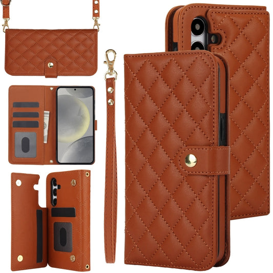 For Samsung Galaxy S24+ 5G Crossbody Multifunction Rhombic Leather Phone Case(Brown) - Galaxy S24+ 5G Cases by PMC Jewellery | Online Shopping South Africa | PMC Jewellery | Buy Now Pay Later Mobicred