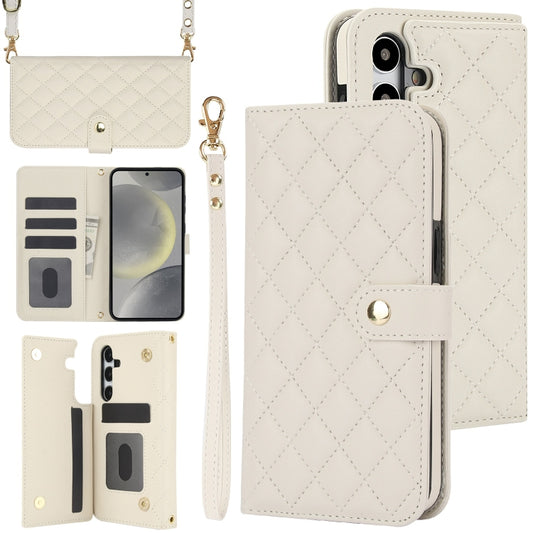 For Samsung Galaxy S24 5G Crossbody Multifunction Rhombic Leather Phone Case(White) - Galaxy S24 5G Cases by PMC Jewellery | Online Shopping South Africa | PMC Jewellery | Buy Now Pay Later Mobicred