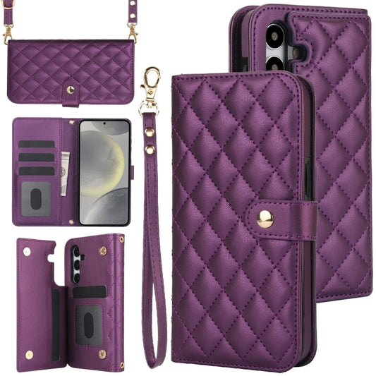 For Samsung Galaxy S24 5G Crossbody Multifunction Rhombic Leather Phone Case(Dark Purple) - Galaxy S24 5G Cases by PMC Jewellery | Online Shopping South Africa | PMC Jewellery | Buy Now Pay Later Mobicred