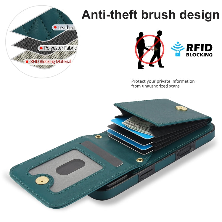 For iPhone 16 YM015 Crossbody Rhombic Card Bag RFID Phone Case(Green) - iPhone 16 Cases by PMC Jewellery | Online Shopping South Africa | PMC Jewellery | Buy Now Pay Later Mobicred