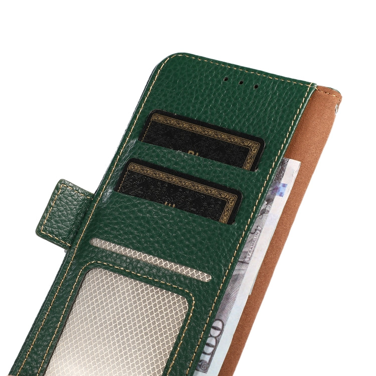 For iPhone 16 Pro Max KHAZNEH Side-Magnetic Litchi Genuine Leather RFID Case(Green) - free shipping - PMC TechLife - Order now!