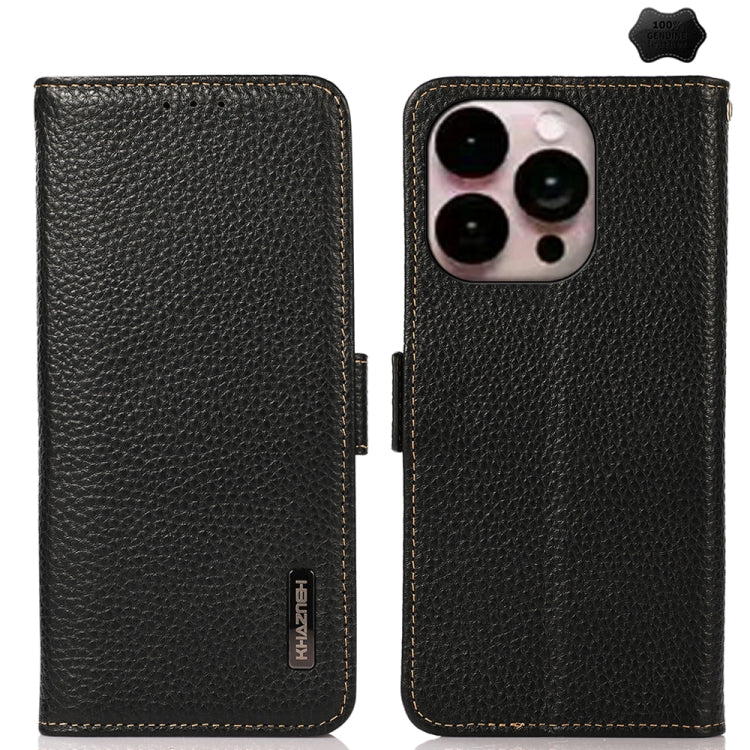 For iPhone 16 Pro KHAZNEH Side-Magnetic Litchi Genuine Leather RFID Case(Black) - iPhone 16 Pro Cases by PMC Jewellery | Online Shopping South Africa | PMC Jewellery | Buy Now Pay Later Mobicred