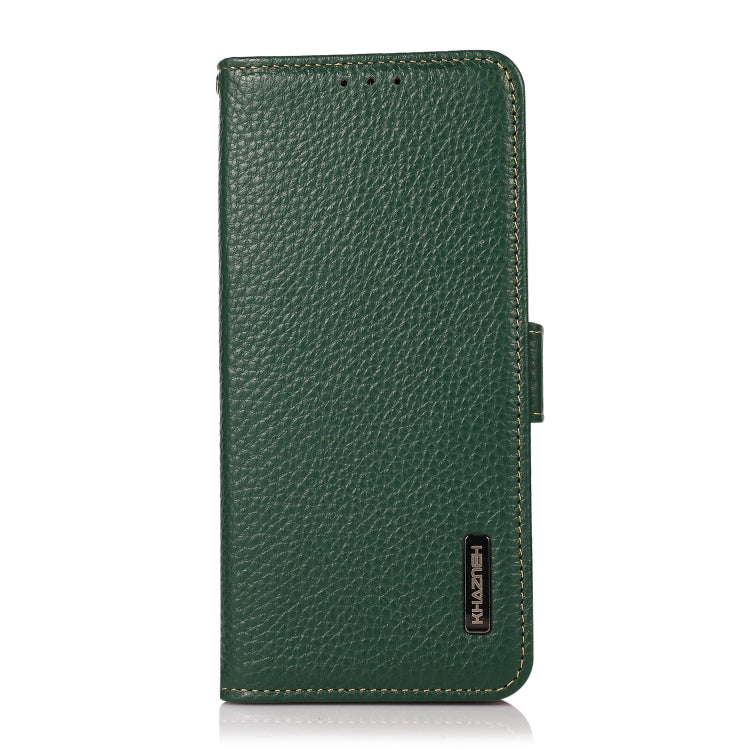 For iPhone 16 KHAZNEH Side-Magnetic Litchi Genuine Leather RFID Case(Green) - iPhone 16 Cases by PMC TechLife | Online Shopping South Africa | PMC TechLife | Buy Now Pay Later Mobicred