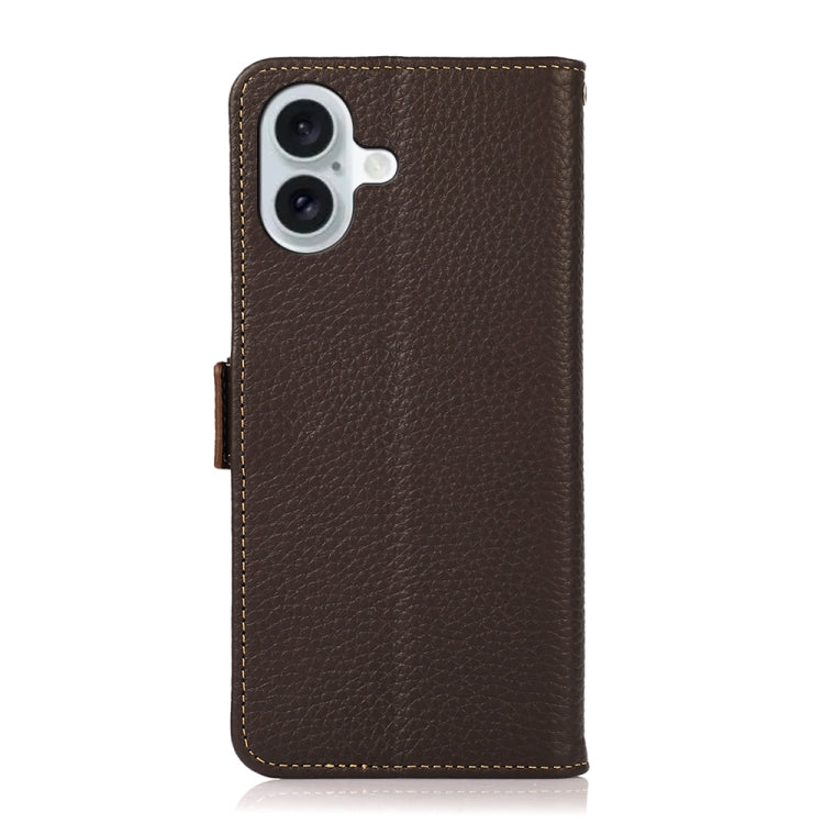 For iPhone 16 KHAZNEH Side-Magnetic Litchi Genuine Leather RFID Case(Brown) - iPhone 16 Cases by PMC Jewellery | Online Shopping South Africa | PMC Jewellery | Buy Now Pay Later Mobicred