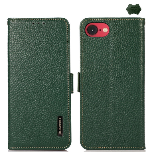 For iPhone 16e KHAZNEH Side-Magnetic Litchi Genuine Leather RFID Case(Green) - iPhone 16e Cases by PMC Jewellery | Online Shopping South Africa | PMC Jewellery | Buy Now Pay Later Mobicred