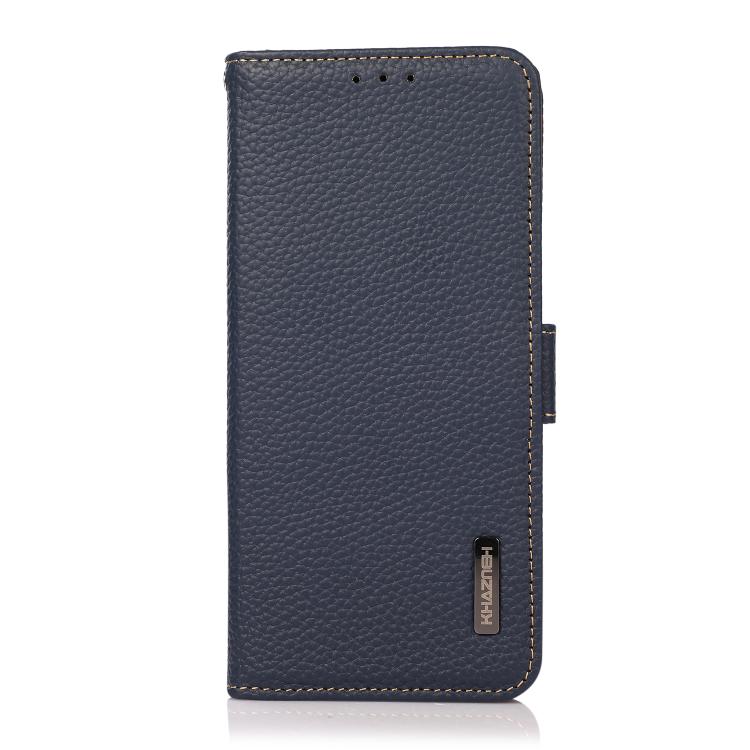 For iPhone 17 Air KHAZNEH Side-Magnetic Litchi Genuine Leather RFID Case(Blue) - free shipping - PMc TechLife - Order now!