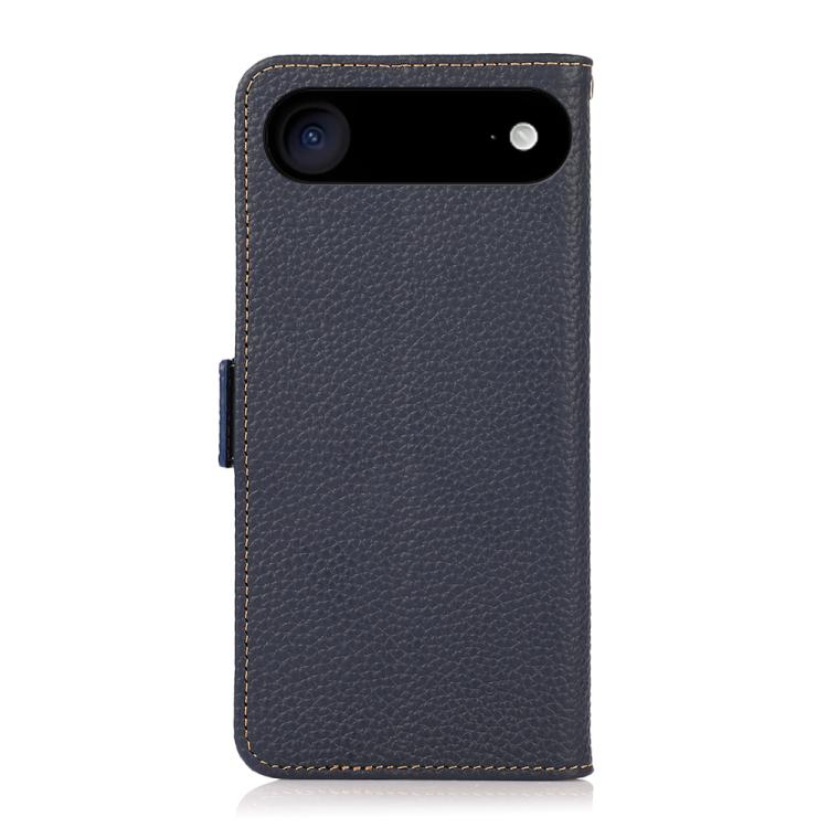 For iPhone 17 Air KHAZNEH Side-Magnetic Litchi Genuine Leather RFID Case(Blue) - free shipping - PMc TechLife - Order now!