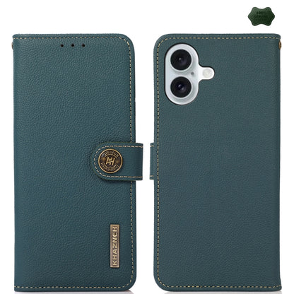 For iPhone 16 Plus KHAZNEH Custer Genuine Leather RFID Phone Case(Green) - iPhone 16 Plus Cases by PMC Jewellery | Online Shopping South Africa | PMC Jewellery | Buy Now Pay Later Mobicred